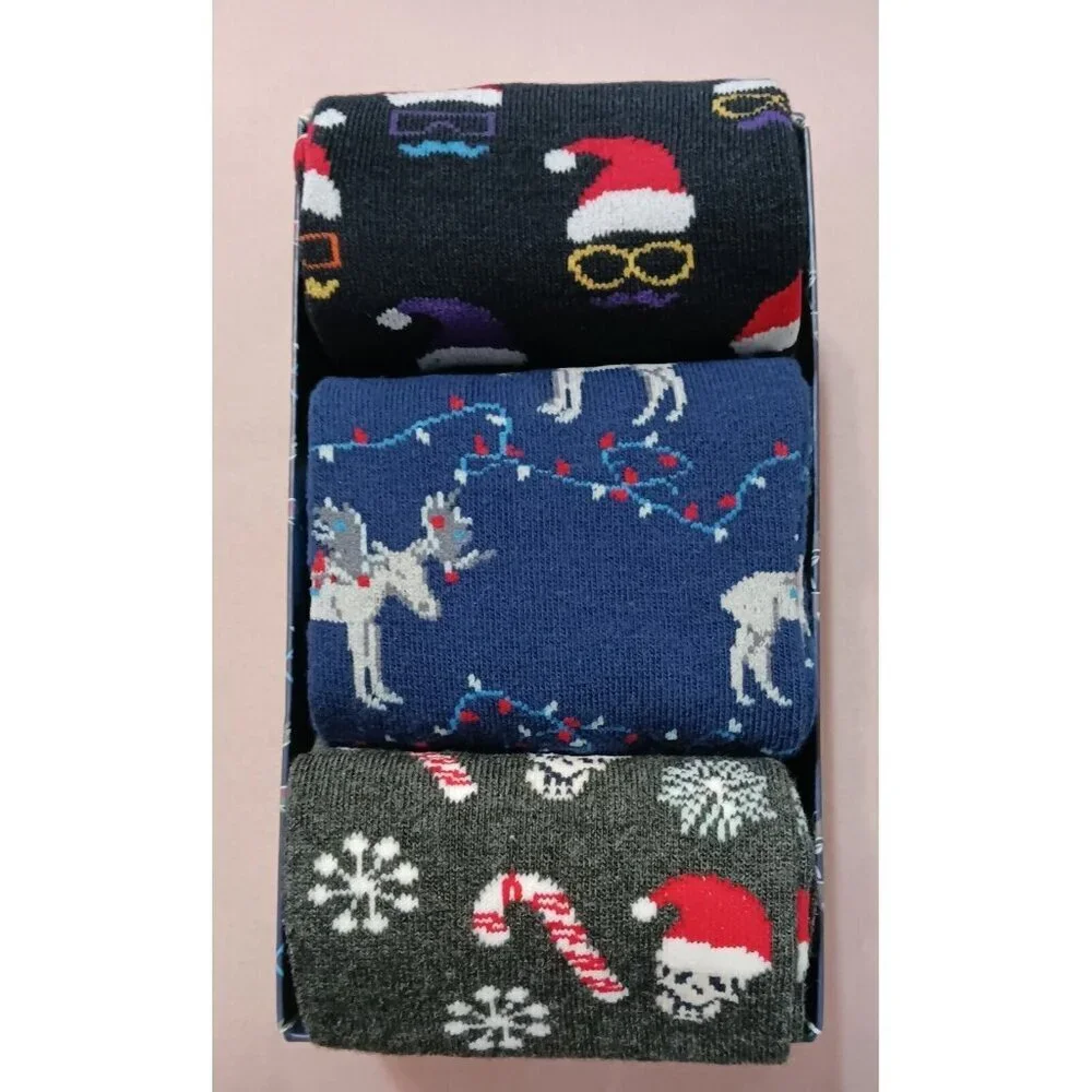 PX Holiday Socks Christmas 3 Pairs Shoe Size 7-12 Unisex Crew Novelty Gift Box